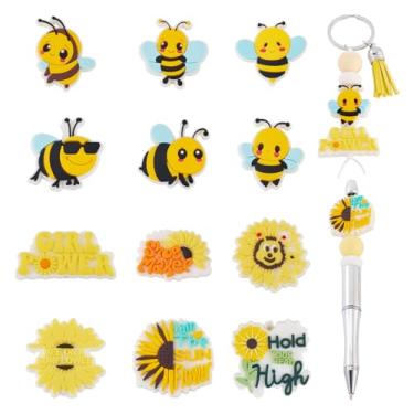 Imagem de Spritewelry 12 peças de contas de silicone de abelha para canetas, contas focais de silicone de abelha fofa, contas de girassol para fazer chaveiros, artesanato DIY
