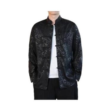 Imagem de Camisa De Seda Branca Com Gola Mandarim Para Homens Tamanho Grande Cam