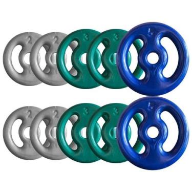 Imagem de Combo com 10 Anilhas Emborrachadas - 30 Kg - 2M