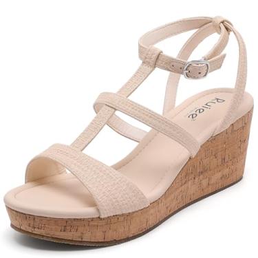 Imagem de Ruiee Sandálias femininas de largura larga, confortável, tira no tornozelo, bico aberto, sapatos de verão, plataforma, sandálias femininas elegantes., Nude 001, 9 X-Wide