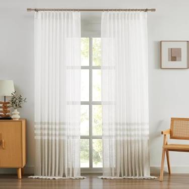Imagem de WEST LAKE Cortinas transparentes plissadas brancas caramelo 227 cm de comprimento, cortinas rústicas coloridas para quarto e sala de estar, tratamento moderno de janela, abas traseiras, branco