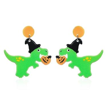 Imagem de Brincos pendentes de acrílico de dinossauro e abóbora de Halloween, leve, férias, engraçado, dinossauro, abóbora, joias, presentes - verde