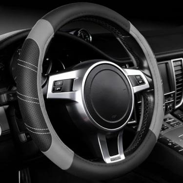 Imagem de NBTEPEM Capa de volante de carro, capas de volante esportivo de couro de microfibra de 36,8 a 38 cm, ajuste universal para a maioria dos carros, caminhões, SUV, Jeep, antiderrapante, seguro, macio