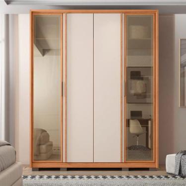 Imagem de Guarda Roupa Solteiro Lume com 4 Portas e 3 Gavetas MDF Freijo/OffWhit