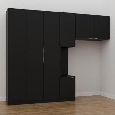 Imagem de Guarda-Roupa Modulado Solteiro com Mesa de Cabeceira 7 Portas 3 Peças 