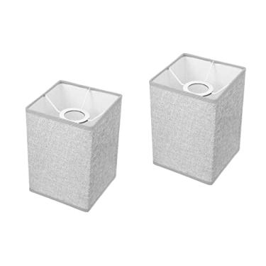 Imagem de Abajur quadrado pano abajur capa de linho natural suporte da lâmpada abajur substituição para lâmpada mesa e luz chão (Color : Light Grey 2pcs)