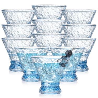 Imagem de XUWAIDSGN 12 peças de copos de martini azul sem haste de 290 ml, copos de coquetel de cristal plasti copos de coquetel vintage copos de coquetel reutilizáveis Margarit copos cupê (12, azul)
