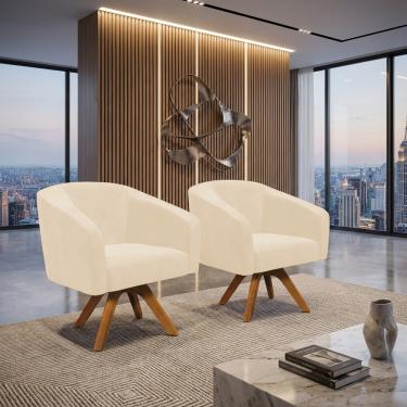 Imagem de Poltrona Decorativa Kit 2 Stella Base de Madeira Giratória MM30 Sintético PU Bege D03 - D'Rossi