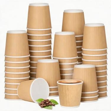 Imagem de Barafat 200 peças de copos de café expresso de papel de 118 ml, copos quentes de parede ondulados para café, copo de café descartável, copos de papel quente/frio para festas, piquenique, viagens e