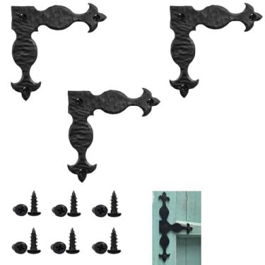 Imagem de Otoolling Pacote com 4 suportes de metal em L de 17 cm preto rústico de ferro forjado decorativo ferragens de porta para garagem móveis de madeira portas da frente portões mesas armários moldura