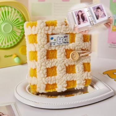 Imagem de Álbum de livros de armazenamento de cartões pequeno de grade de pelúcia, capa de PVC, álbum pequeno portátil, fichário de cartão de foto brilhante, suporte de adesivo removível, livro de fotos para