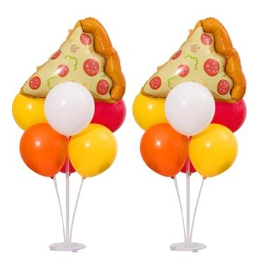 Imagem de Kit de mesa de centro de mesa de balão para decoração de festa de pizza, 2 conjuntos para mesa com balões de folha de pizza para lembrancinhas de festa de pizza fatia fatia de chá de bebê, decoração