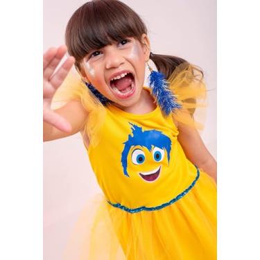 Imagem de Fantasia Infantil Amarela comdo filme Dvertidamente Personagem Alegria, Vestido Tutu com Mangas de Tule, Roupa Temática para Meninas - Tam 6 anos