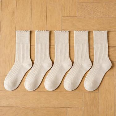 Imagem de Meias femininas perfumadas antibolinhas desodorizantes, 63,5% algodão, bege, pacote com 5, inverno, outono
