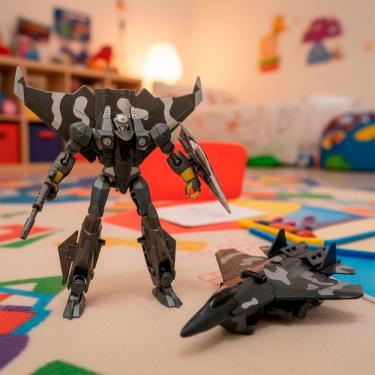 Imagem de Brinquedo Boneco Robô Guerreiro Militar Transforma Aeronave