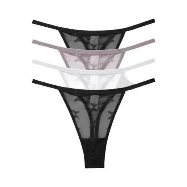 Imagem de Conjunto De Lingerie Sexy Feminina Em Renda 4PCS, Tanga Transparente D
