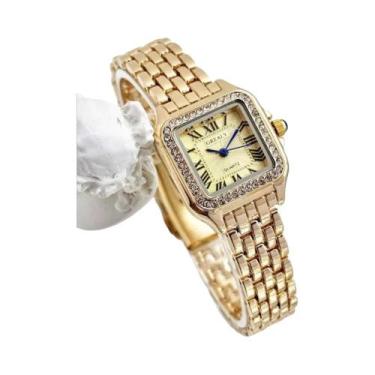 Imagem de Luxo strass relógios femininos moda quadrado quartzo relógio de pulso 