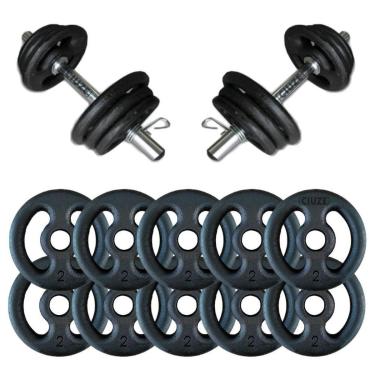 Imagem de Kit Halteres De Anilhas E Barras Fitness - 16 Peças / 20Kg-Unissex