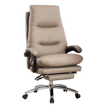 Imagem de x3anggyt5 Cadeira ajustável para escritório em casa, lazer, confortável, acolchoada, secretária, quarto, estudo, couro sintético (cáqui)