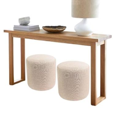 Imagem de Kit 2 Puff Decorativo Redondo em Tecido Linho – Design Orgânico Estofado para Sala, Quarto e Espaços de Descanso – Suporta até 120kg(Cru)