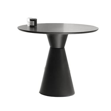Imagem de Mesa de jantar redonda moderna, mesa de centro de 59,9 cm, mesa de jantar com tampo de MDF e pedestal de aço, mesa de bistrô para cozinha, jantar, quarto, sala de estar (preto)