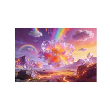 Imagem de BMZFYBS Arte de parede surrealismo impressões em tela - flores arco-íris - pintura de decoração de paisagem - imagens para sala de estar 70 x 105 cm 27 x 41 pol sem moldura