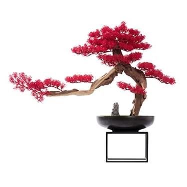 Imagem de Plantas falsas bonsai artificial vermelho pinheiro bem-vindo ornamento bonsai cerâmica vaso planta moderna luxo escritório sala de estar corredor decoração decoração