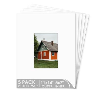 Imagem de Space Art Deco, Pacote com 5 tapetes de 28 x 35 cm para foto de 12 x 17 cm, corte chanfrado branco sem ácido, espessura de 4 camadas, tapete de assinatura fosco para arte (branco)