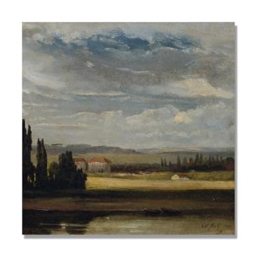 Imagem de NHLDZYH J.C. Dahl Reprodução de arte famosa, arte em tela de paisagem romântica nórdica, decoração de parede elegante para sala de estar e escritório. (cobertura de nuvem alta). 60 x 60 cm - 23,6 x