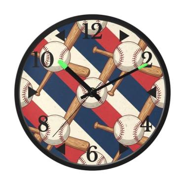 Imagem de STAYTOP Relógio de parede retrô de LED de beisebol para quarto com brilho noturno, relógios de parede silenciosos de 30 cm para decoração de sala de estar, controle de som, relógio de parede moderno