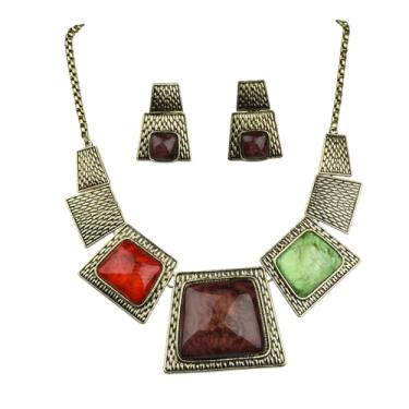 Imagem de ViVDuo Conjunto de joias femininas geométricas de liga esmaltada, triângulo, quadrado, losango, colar, brincos, joias para mulheres noivas, Extra Large, Metal, Zircônia cúbica