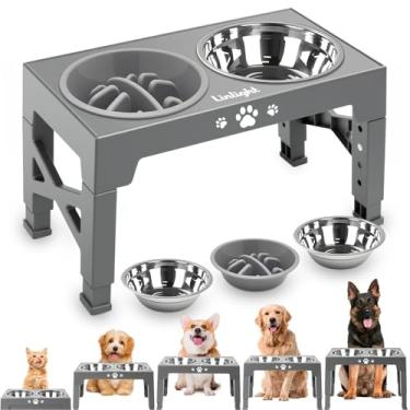 Imagem de Comedouro para Cães,Comedouro Elevado para Cães Pet Ajustáveis (5 Posições),com 2 Tigela Inox e 1 Lento - Cinza (Cinza)
