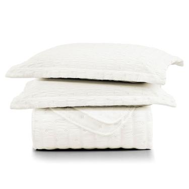 Imagem de Kit Colcha Cobre Leito Casa Scarpa Plissê Casal Seersucker Premium 3 Peças Maciez e Lev...