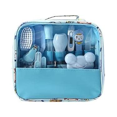 Imagem de Kit Higiene Bebê Premium 13 Peças com Termômetro Digital | Estojo Completo Cuidados Saúde do Bebê com Tesoura, Cortador de Unhas, Aspirador Nasal, Escova e Pente BPA Free