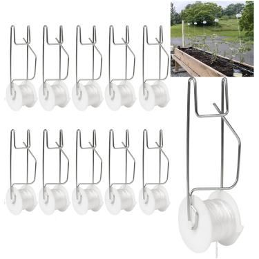 Imagem de Pacote com 10 ganchos de rolo de tomate com cordão de 120 m, ganchos de rolo de tomate para estufa, planta, kit de treliça de cultivo de videira