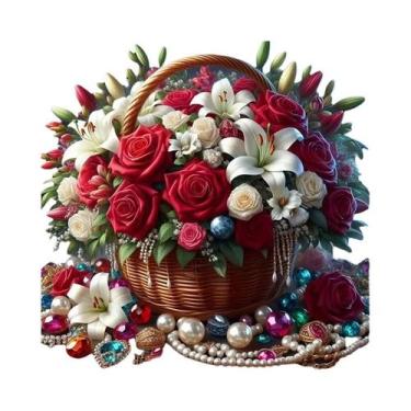 Imagem de Pintura De Flores Coloridas Com Bordado De Diamantes, Ponto Cruz Com S