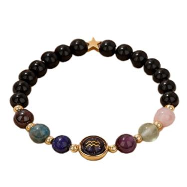 Imagem de Pulseira de chakra, lápis-lazúli natural, olho de tigre, fluorita e pulseira de contas de cristal preto, pulseira elástica feita à mão para alinhar a energia corporal, joia holística de bem-estar para