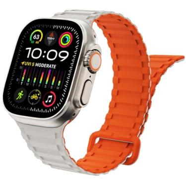 Imagem de WINGLE Pulseira magnética de silicone para Apple Watch Ultra 3/2/1 de 49 mm, séries 11, 10, 46 mm, 45 mm, 44 mm, 42 mm, SE 3/2/1 séries 9, 8, 7, 6, 5, 4, 3, 2 1, masculina, iWatch macia esportiva e