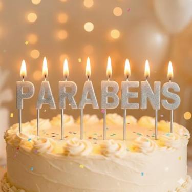 Imagem de Vela De Aniversário Design Parabéns Com 2,8Cm Silver Festas (Prata)