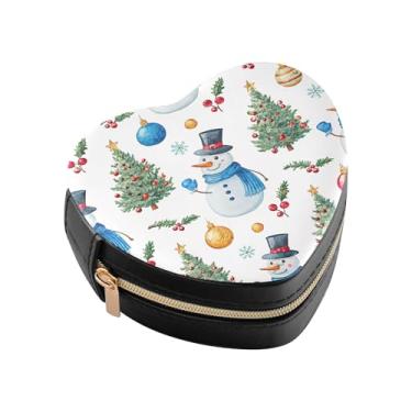 Imagem de Burbuja Caixa de joias em forma de coração de boneco de neve de Natal, mini estojo de viagem para mulheres e meninas, organizador portátil de armazenamento para brincos, anéis, colares e pulseiras