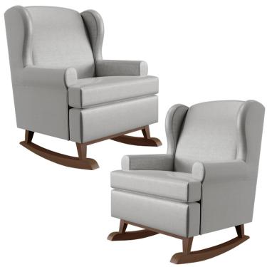 Imagem de Kit 2 Poltronas De Amamentação Com Balanço Malu Base Madeira P02 Facto Cinza Metalizado - Lyam Decor