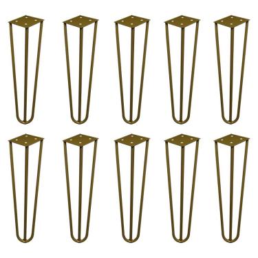 Imagem de Kit 10 Pés de Metal 25 CM Hairpin Legs Rack e Puffs Dourado