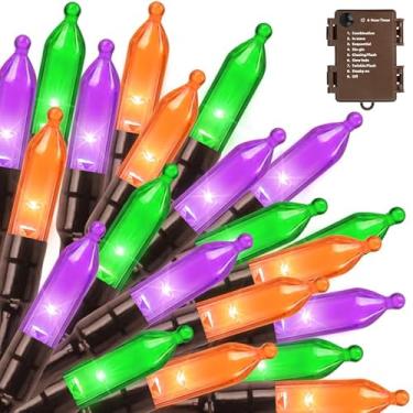 Imagem de LAMPHOME 50 luzes LED para o dia das bruxas, mini cordão de luz de 4,6 m com 9 modos e temporizador de 6 horas, à prova d'água, operado por bateria para decoração de árvore de jardim, pátio, jardim