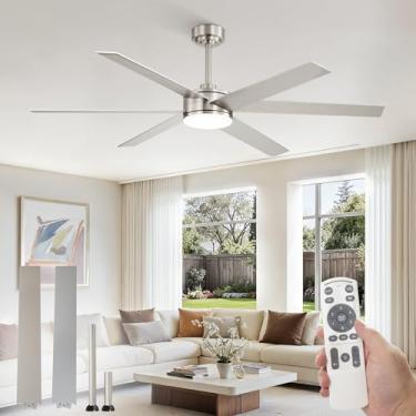 Imagem de Fanbulous Ventiladores de teto de 152 cm com luzes e controle remoto, reversível de 6 lâminas, regulável, ajustável 3000K-6000K, ventiladores de teto externos para pátios, ventilador de teto grande