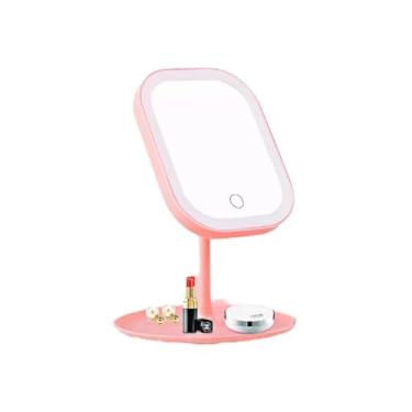 Imagem de Espelho de Maquiagem com Luz LED, 30x17x15 cm, Rotação 180 Graus, Sensor Touch, 3 Tipos de Iluminação, Portátil com Cabo USB