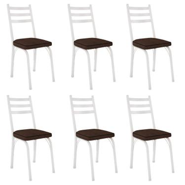Imagem de Kit 6 Cadeiras Para Cozinha Tubular D-13 Nara De Aço Branco-imbuia