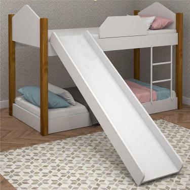 Imagem de Beliche Infantil Soft Branco E Mel Com Escorregador