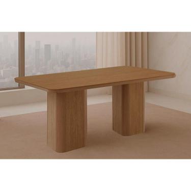 Imagem de Mesa De Sala Jantar Maldivas C/ Tampo Madeirado C/ Canto Curvo 180x90cm Flex Naturale/off White Ou Naturale - Rufato