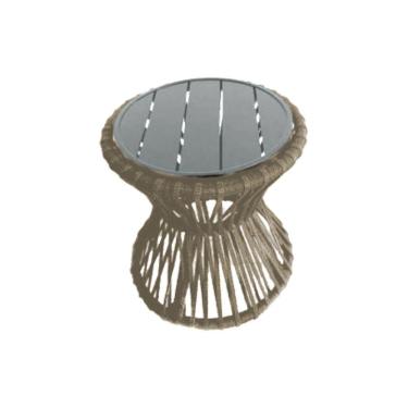 Imagem de Mesa De Centro Sol Em Corda Náutica E Base Em Alumínio Cinza 50cm Rami - Cor: Bege