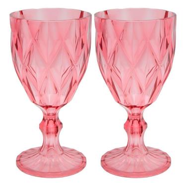 Imagem de Jogo 2 Taças De Acrílico Vermelha Diamond Diamante Festa Piscina Plástico 330ml Lyor